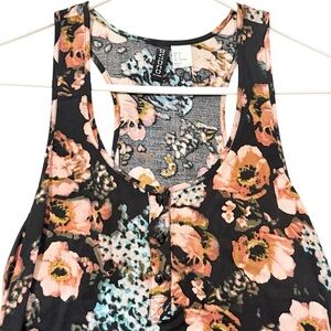 Divided Black Floral Racerback Tank